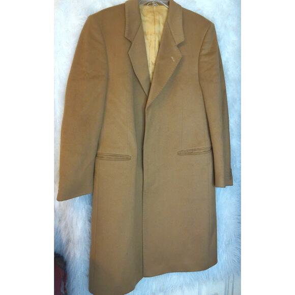 Vintage Coles of London Mens Wool Cashmere Brown Trench Overcoat Size 40 READ - Picture 1 of 7
